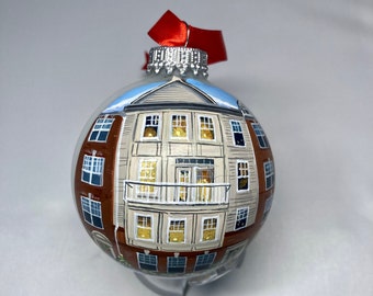 Custom house ornament, home handpainted on glass ball ornament. Personalized!