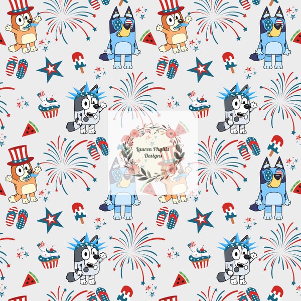 Red white and blue seamless repeating pattern for fabric sublimation and printing, 4th of july seamless pattern, repeating design for girls