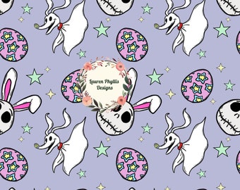 Skeleton Easter Bunny and dog hand drawn seamless design for custom printing and sublimation, Easter digital paper, kids Easter pattern