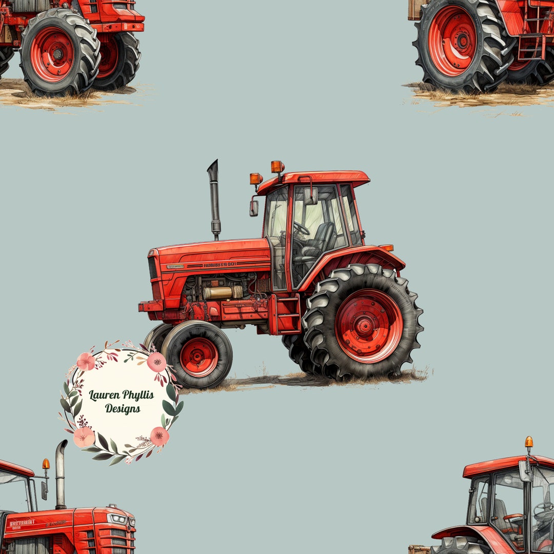 Red Tractor Drawing Seamless File for Fabric Printing and Sublimation ...