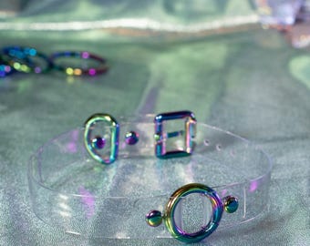 Clear PVC Collar with rainbow buckle