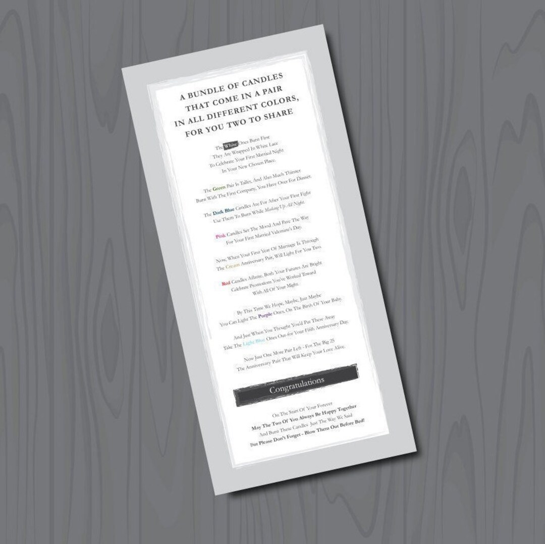 Basket of Candles Printable Poem, Newlywed Gift Basket, Bridal Shower