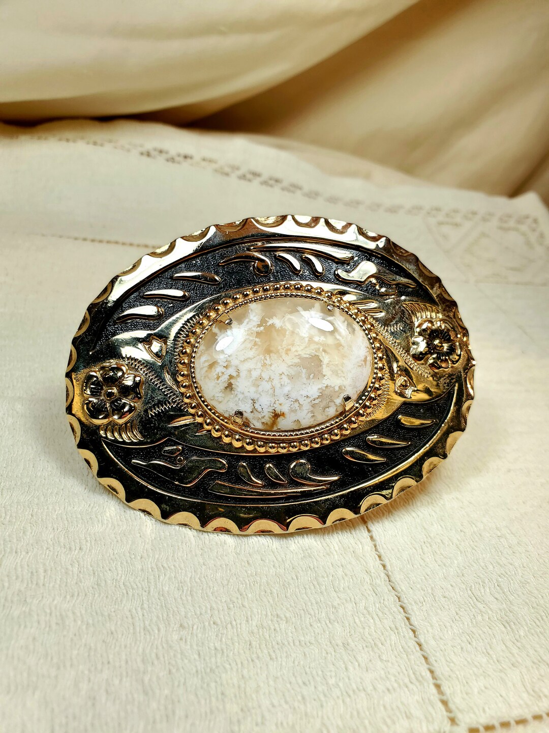 Vintage Graveyard Point Plume Agate Belt Buckle Etsy