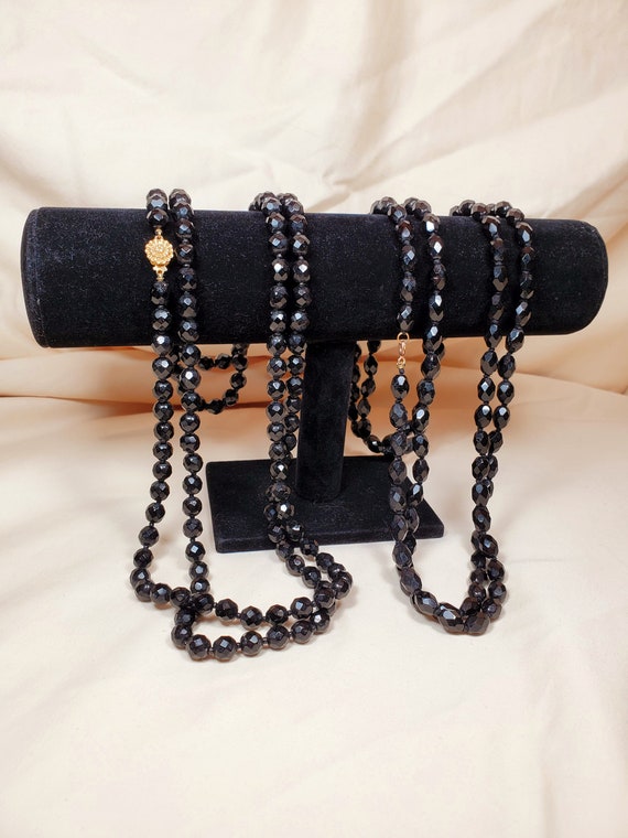 Two Vintage Jet Flapper Necklaces