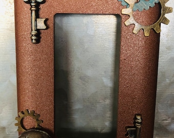 Industrial / Steampunk cover is handcrafted made from assorted recycled materials. please read description.