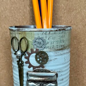 Steampunk / Industrial embellished painted patina vintage blue up-cycled metal cup.