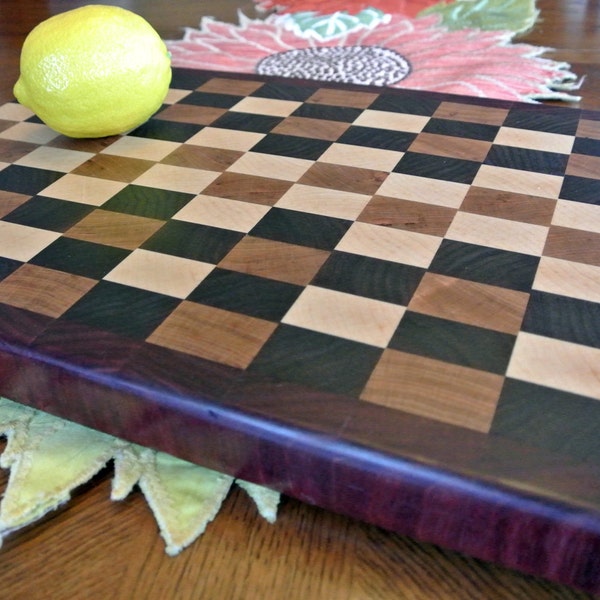 End grain cutting board - maple, purpleheart, cherry, and walnut