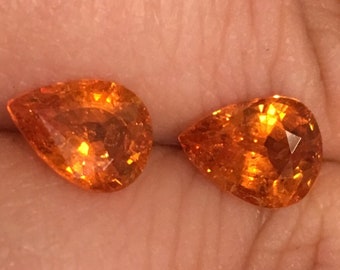 Orange Garnet Duo - Pair of Pear Gemstones Teardrop Sunset