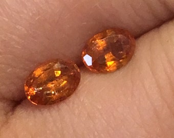 Two Oval Garnets - Orange Gemstone Pair .75 Carat Each 5x7mm