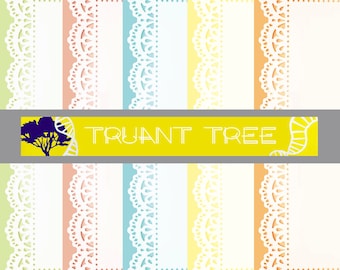 Instant Download Printable Lace Border Paper Pack, in blue, green, yellow, orange, and pink