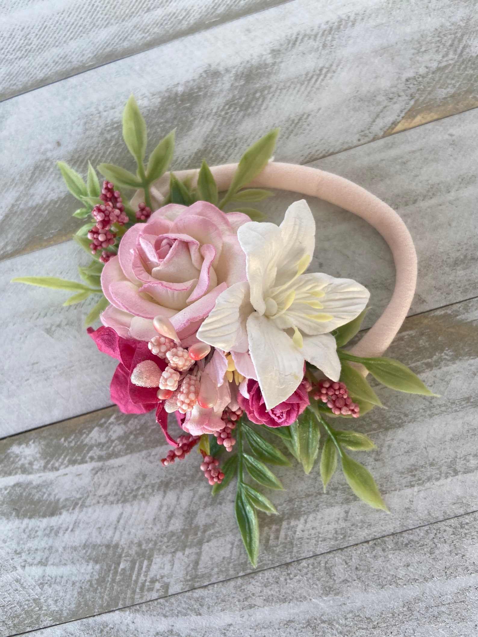 Baby girl lily rose headband pink rose tropical lily Etsy