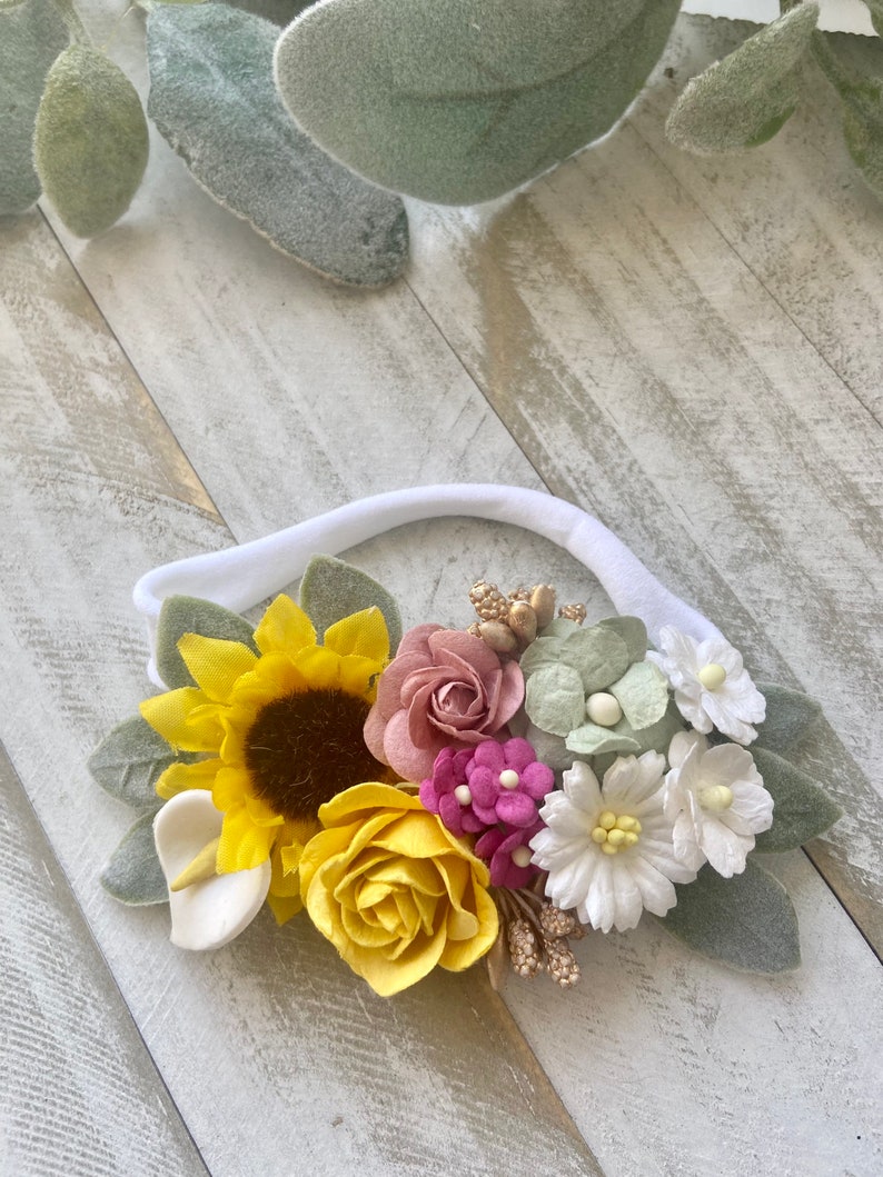 Girls sunflower fall headband colorful wildflower headband Etsy