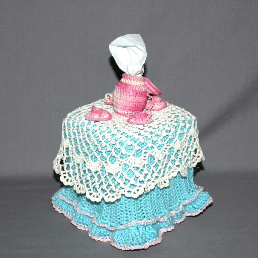 Vintage Crocheted Tissue Box Cover Tea Set Tissue Box Cover Bathroom