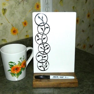 Black Vine Goth Ceramic Whiteboard, Kitchen Memo Center, Dry Erase Message Board with Wood Stand