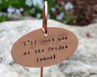 Personalized Copper Heart Pet Memorial Garden Marker, Rainbow Bridge Plant Poke