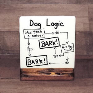 Dog Logic, Ceramic Tile Sign, Bark or No Bark, Funny Dog Sign, Handmade Dog Sign