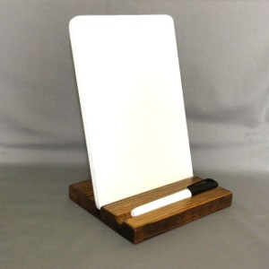 Desktop Whiteboard With Wood Stand, Blank White Ceramic Dry Erase Message Board, 6" x 9" Ceramic Memo Board