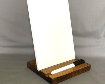 Desktop Whiteboard With Wood Stand, Blank White Ceramic Dry Erase Message Board, 6" x 9" Ceramic Memo Board