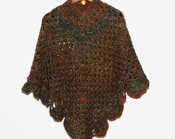 NEW Handmade Crochet Poncho Chunky Yarn Homespun Yarn One Size