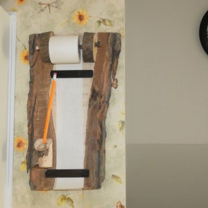 Rustic Raw Edge Wood Memo Pad, Paper Roll Memo Board, Message Center, Man Cave