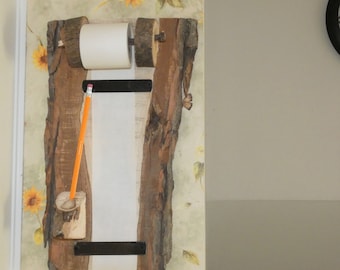 Rustic Raw Edge Wood Memo Pad, Paper Roll Memo Board, Message Center, Man Cave