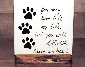Pet Loss Ceramic Tile Plaque, Paw Print Memorial Sign