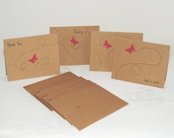 Whimsical Butterfly Blank Note Cards ~ Set of 4 with envelopes ~ Brown Card Stock ~ Original Artwork