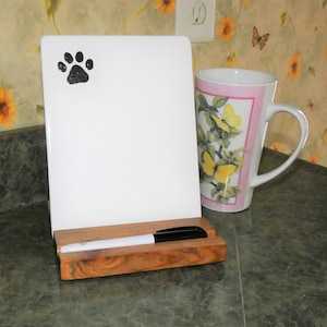 Paw Print Ceramic Whiteboard, Kitchen Memo Center, Dry Erase Message Board, Wood Stand