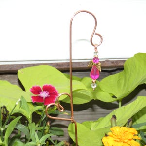 Copper Heart Plant Stake, Indoor or Outdoor Plant Decoration, Yard Art, Plant Pal, Plant Buddy, Garden Stake, Pink Angel Embellishment