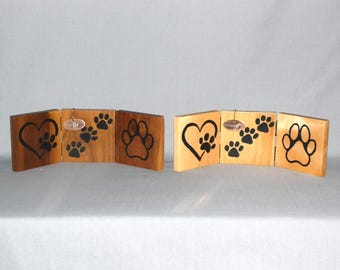 Personalized Paw Print Pet Memorial, Three Panel Wood Display