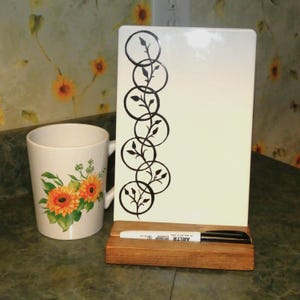 Black Vine Ceramic Whiteboard, Kitchen Memo Center, Dry Erase Message Board with Wood Stand