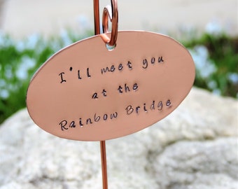 Copper Heart Pet Memorial Garden Marker, Rainbow Bridge Sign, Grave Marker