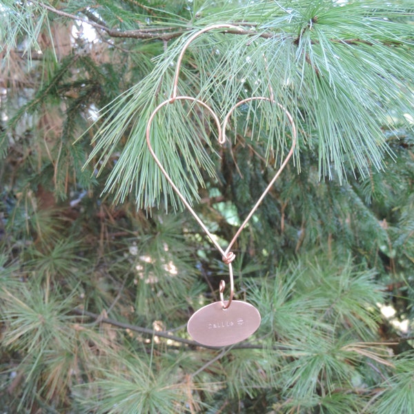 Hanging Copper Heart Garden Marker, Personalized Pet Memorial, Paw Print, Garden Art, Rainbow Bridge