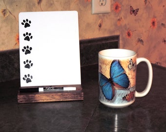 Paw Prints Ceramic Whiteboard, Kitchen Memo Center, Dry Erase Message Board Wood Stand