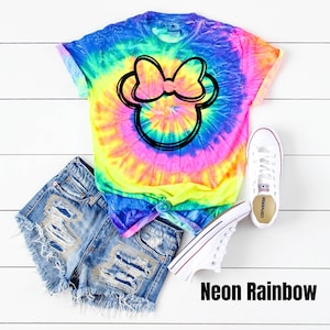 Doodle Minnie Head Tie Dye Tee, Scribble Minnie Tie Dye Disney, Disneyland Tie Dye Shirt, Women's Disney, Minnie Shirt, Disney World Shirt