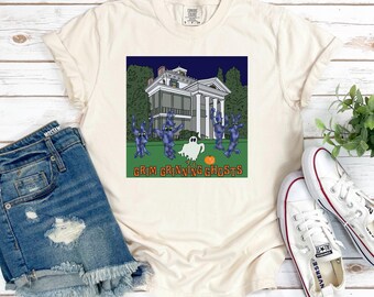 Camiseta de fantasmas sonrientes sombríos, colores Disney Comfort, camiseta Disney Halloween, Disney espeluznante, camiseta Oogie Boogie, canciones para cantar en Disneyland