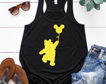 Winnie the Pooh Mickey Balloon, Disney women's tank, Disney fan tank, Disney parks tank, Disney tank, Disney World tank