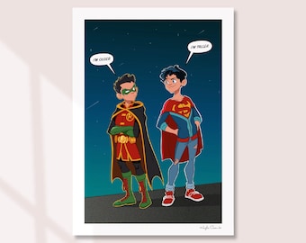 Supersons Art Print / Descarga digital / Decoración de arte de pared / DC Superboy & Robin