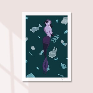 Stampa artistica Save The Sea / Download digitale / Decorazione d&#39;arte da parete / Arte ambientale sirena