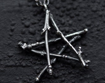 Witchy twig pentagram. Sterling silver pendant for witch necklace, altar. Witchcraft pagan stuff. Magic wiccan jewely. Ostara witches gift