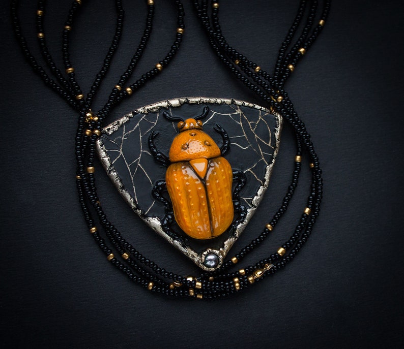Necklace yellow beetle yellow insectinsect necklaceafrican Etsy