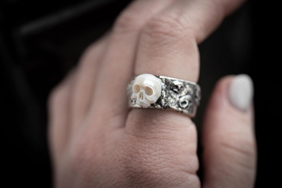 Gothic Pearl Rings Silver Ring With Pearl Skull Gothic Style - Etsy