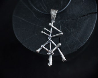 Runic script pendant talisman of wealth and money - Raido, Fehu, Algiz, Wunjo - Viking pendant of small bones, Norse jewelry. Christmas gift