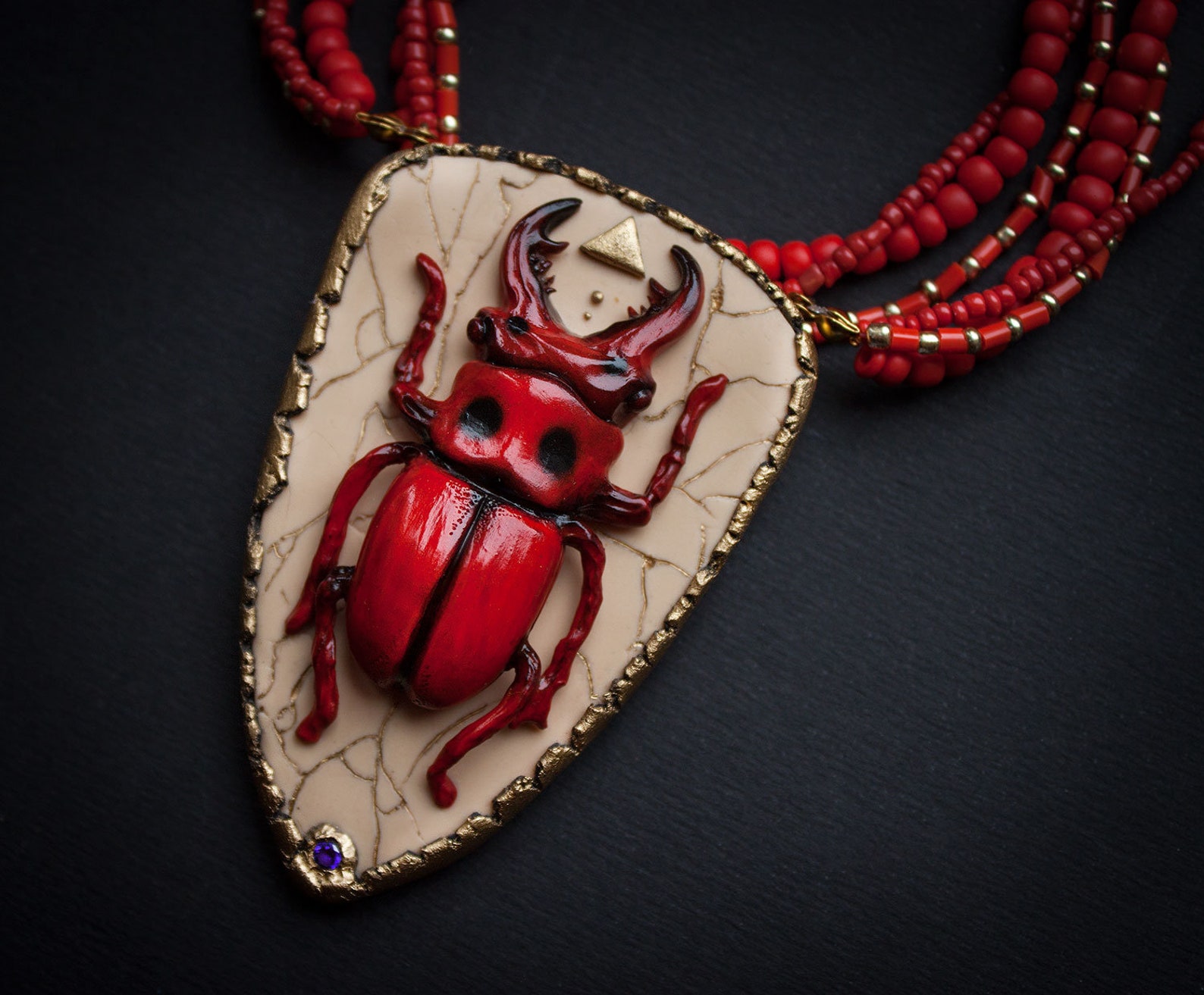 OOAK-Necklace red beetle red insect-insect necklace-african | Etsy