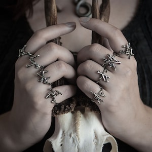 Set of 3 Runes rings from silver branch. Twigs celtic ritual unisex viking jewelry. Pagan druid nordic magic Algiz, Fehu, berkana, Mannaz