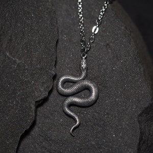 Statement snake silver pendant. Serpent gothic alchemy occult necklace hand made by Ellen Rococo. image 4