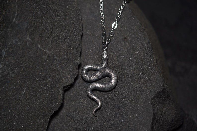 Statement snake silver pendant. Serpent gothic alchemy occult necklace hand made by Ellen Rococo. image 4
