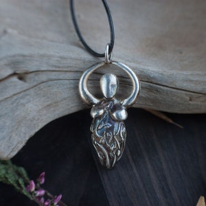 Sterling silver mother earth goddess necklace. Wicca pagan druidic magic pendant. Hedge witch gift for women.