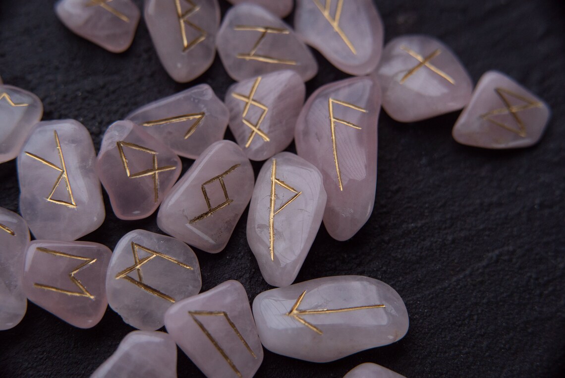 Rose quartz runes set | Etsy