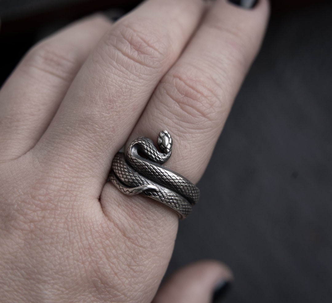 Snake Skin Pattern Rings Statement Silver Snake Skin Ring. Serpent Gothic Alchemy Occult Band ...